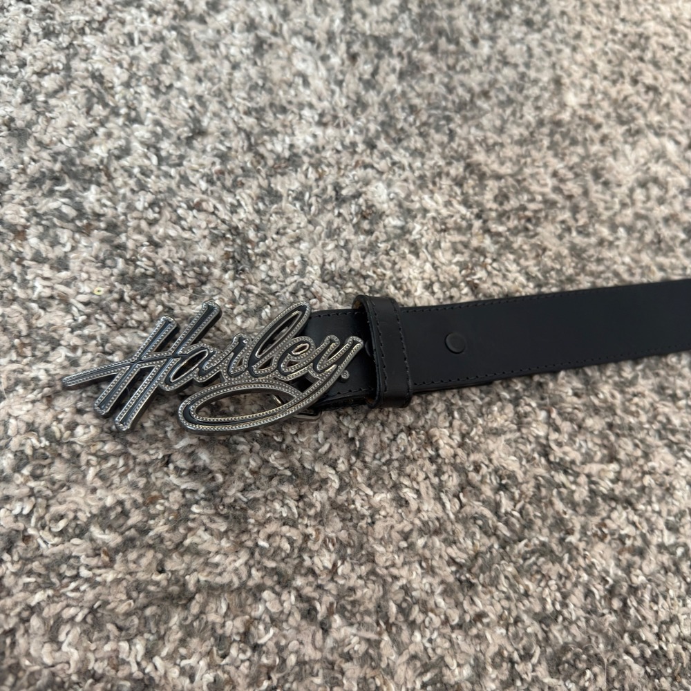 Harley-Davidson Womens Black Leather Script Buckle Belt 99500-10VW Size S